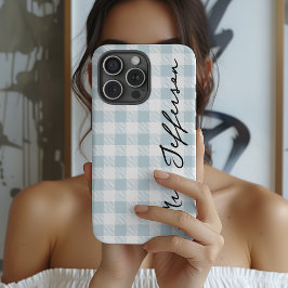 Custom Plaid Mr & Mrs iPhone Case Gift for Wife iPhone 15 Proケース
