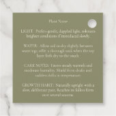 Custom Plant Care Olive Sage Green Business フェイバータグ (裏面)