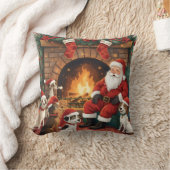 Custom Playful Santa & Pets Christmas クッション (ブランケット)