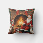 Custom Playful Santa & Pets Christmas クッション (裏面)