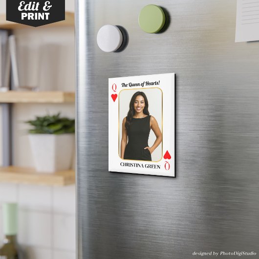 Custom Poker Card with Photo, Queen of Hearts  マグネット