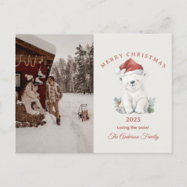 Custom polar bear watercolor Christmas photo gift シーズンポストカード