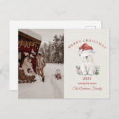 Custom polar bear watercolor Christmas photo gift シーズンポストカード (正面/裏面)