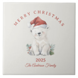 Custom polar bear watercolor Christmas vibe gift タイル