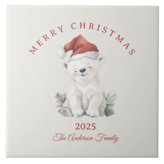 Custom polar bear watercolor Christmas vibe gift タイル (正面)