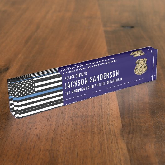 Custom Police Officer Department Thin Blue Line デスクネームプレート (側面)