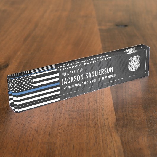 Custom Police Officer Department Thin Blue Line デスクネームプレート (側面)