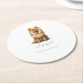 Custom Pomeranian Pet Wedding ラウンドペーパーコースター (アングル)