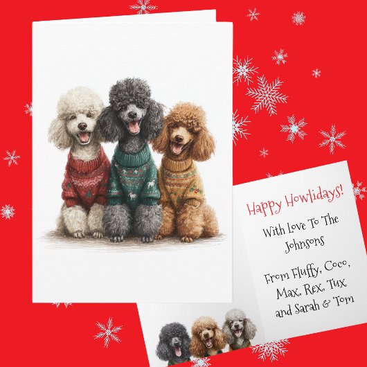 Custom Poodle Christmas Ugly Sweater Holiday カード