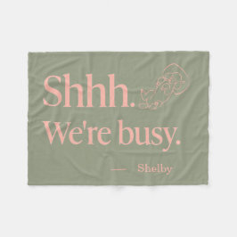 Custom Poodle Name Shhh We're Busy Sage Coral フリースブランケット