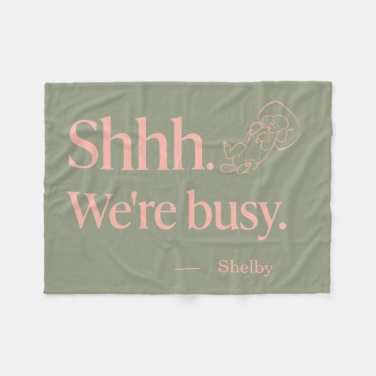 Custom Poodle Name Shhh We're Busy Sage Coral フリースブランケット (正面(横))