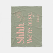Custom Poodle Name Shhh We're Busy Sage Coral フリースブランケット (正面)