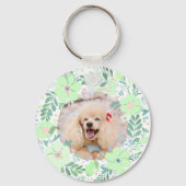 Custom Poodle Photo with Mint Green Floral Wreath キーホルダー (裏面)