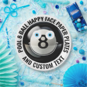 Custom Pool 8 Ball Party BLUE EYES Happy Face 9" ペーパープレート (パーティー)