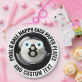 Custom Pool 8 Ball Party BLUE EYES Happy Face 9" ペーパープレート (パーティー)