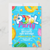 Custom Pool Party Birthday Summer Birthday Party 招待状 (正面)