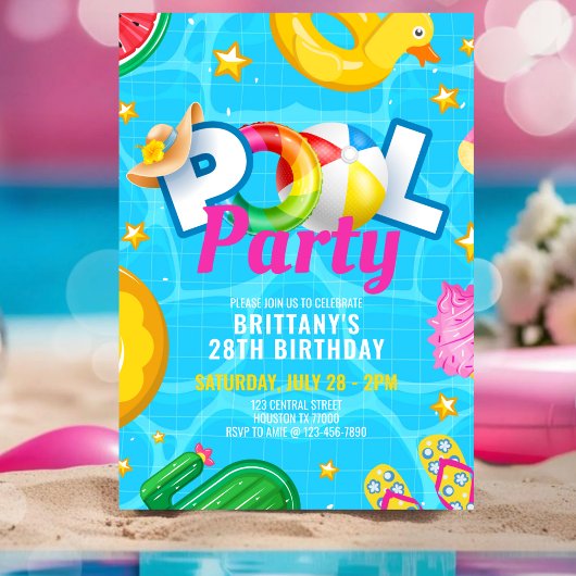 Custom Pool Party Birthday Summer Birthday Party 招待状