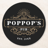 Custom Poppop's Pub Home Bar Year Established ラウンドペーパーコースター (正面)
