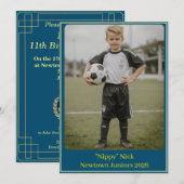 Custom Portrait Photo Soccer Birthday Party Invite シーズンカード (正面/裏面)