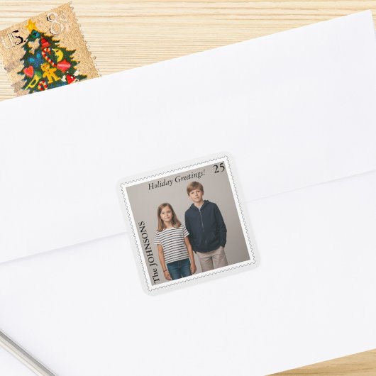 Custom Postage Stamp Style Photo Holiday スクエアシール