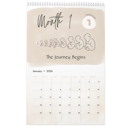 Custom Pregnancy Calendar, 9 Months Maternity カレンダー (1月 2026)