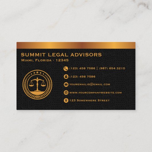 Custom Premium Gold Black Classic Monogram Law 名刺 (裏面)