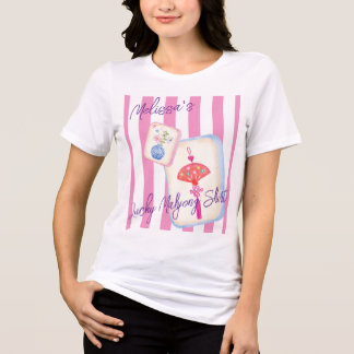 Custom Preppy Mahjong Pink Stripes Game Night トライブレンドTシャツ
