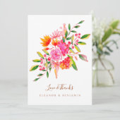 Custom Preprinted Pink Orange Floral Photo Wedding サンキューカード (スタンド正面)