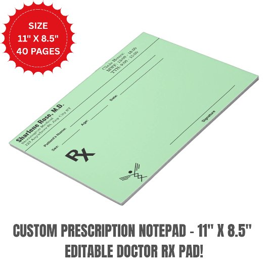Custom Prescription Notepad – Editable Doctor RX  ノートパッド