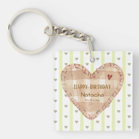 Custom pretty and chic heart pattern Birthday キーホルダー (正面)