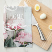 Custom pretty rustic wood Pink Blue paint Floral キッチンタオル (四つ折り)