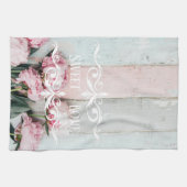 Custom pretty rustic wood Pink Blue paint Floral キッチンタオル (横)
