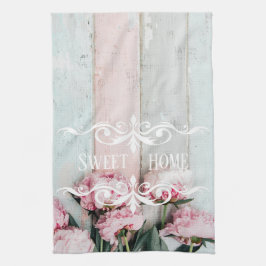 Custom pretty rustic wood Pink Blue paint Floral キッチンタオル
