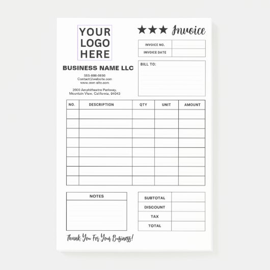 Custom Printable Form & Business Logo Invoice Pad ポストイット (正面)