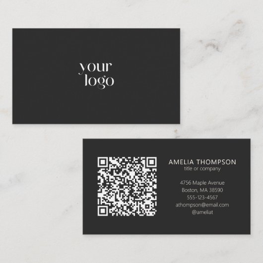 Custom Professional Business Logo Black QR Code 名刺 (正面/裏面)