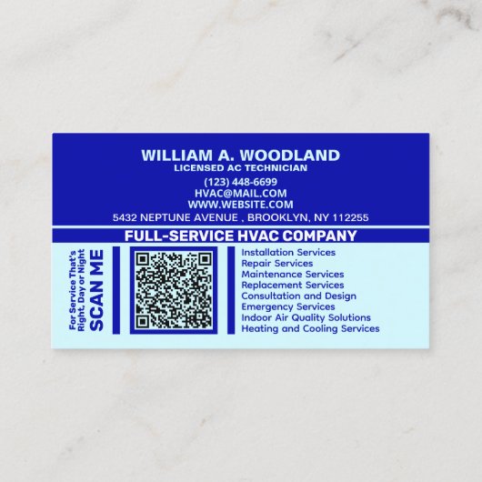 Custom Professional Logo & License | Blue AC HVAC 名刺 (裏面)