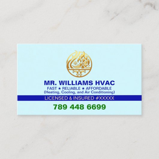 Custom Professional Logo & License | Blue AC HVAC 名刺 (正面)