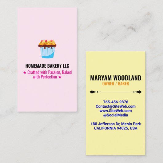 Custom Professional Pink Slogans & Bakery Logo 名刺 (正面/裏面)