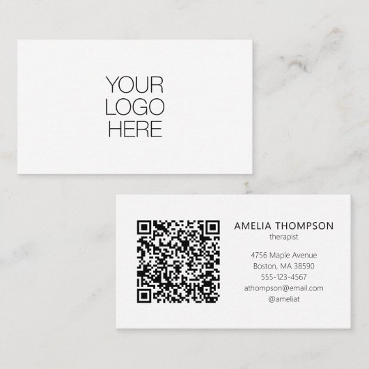 Custom Professional Therapist Logo White QR Code 名刺 (正面/裏面)