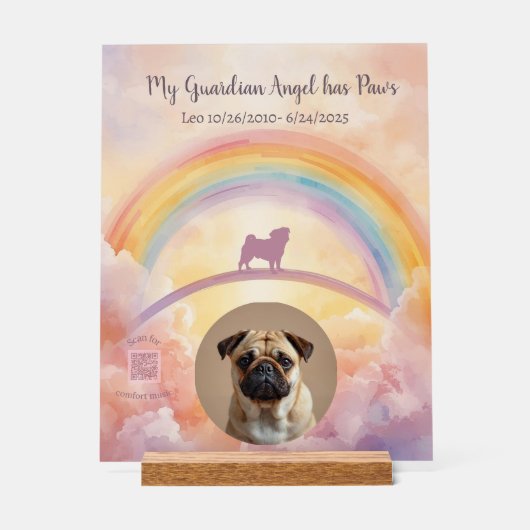 Custom Pug Memorial Acrylic Sign – Add Name, Dates アクリルサイン (正面)