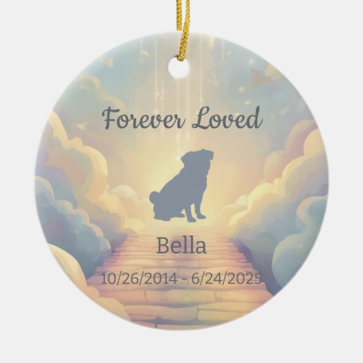 Custom Pug Memorial Ornament – Blue Rainbow Bridge セラミックオーナメント (正面)