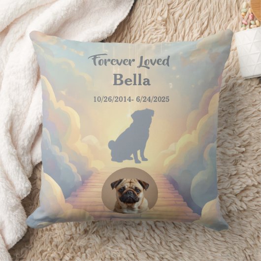 Custom Pug Memorial Pillow – Blue Rainbow Bridge クッション (ブランケット)
