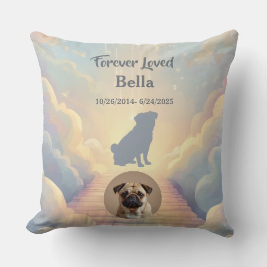 Custom Pug Memorial Pillow – Blue Rainbow Bridge クッション (正面)