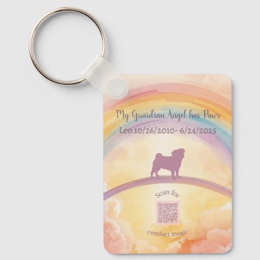 Custom Pug Pet Loss Keychain – Personalized Music キーホルダー (正面)