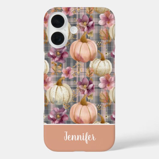 Custom Pumpkin and Flowers plaid  pattern  Case-Mate iPhoneケース (裏面)