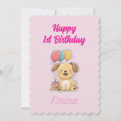 Custom Puppy 1st Birthday Card, Flat Greeting Card カード (正面)