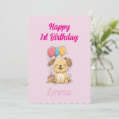Custom Puppy 1st Birthday Card, Flat Greeting Card カード (スタンド正面)