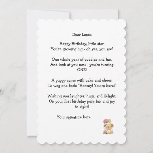 Custom Puppy 1st Birthday Card, Flat Greeting Card カード (裏面)
