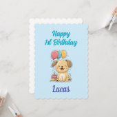 Custom Puppy 1st Birthday Card, Flat Greeting Card カード (正面/裏面インサイチュ)