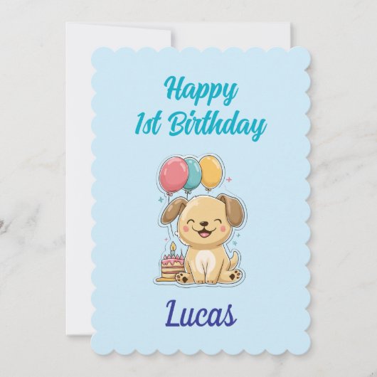 Custom Puppy 1st Birthday Card, Flat Greeting Card カード (正面)